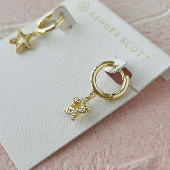 Kendra Scott Jae Star White Crystal Gold Earrings - Picture 3 of 3